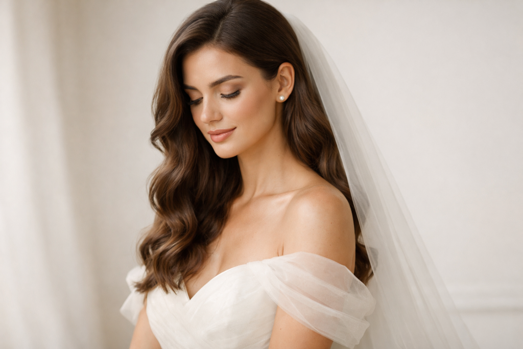 Novias · Estilo romántico y editorial Peinado de novia elegante y natural en Salón Stigma Barcelona